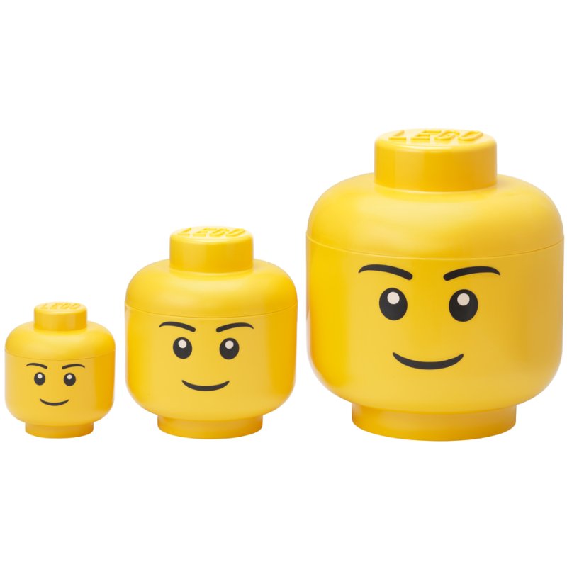 LEGO storage head boy set, yellow, 3 sizes, 3-piece