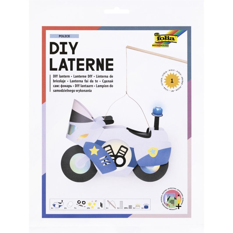 folia lantaarn knutselset POLITIE, politie-motorrad motief, LED-lichten, 600 mm stok