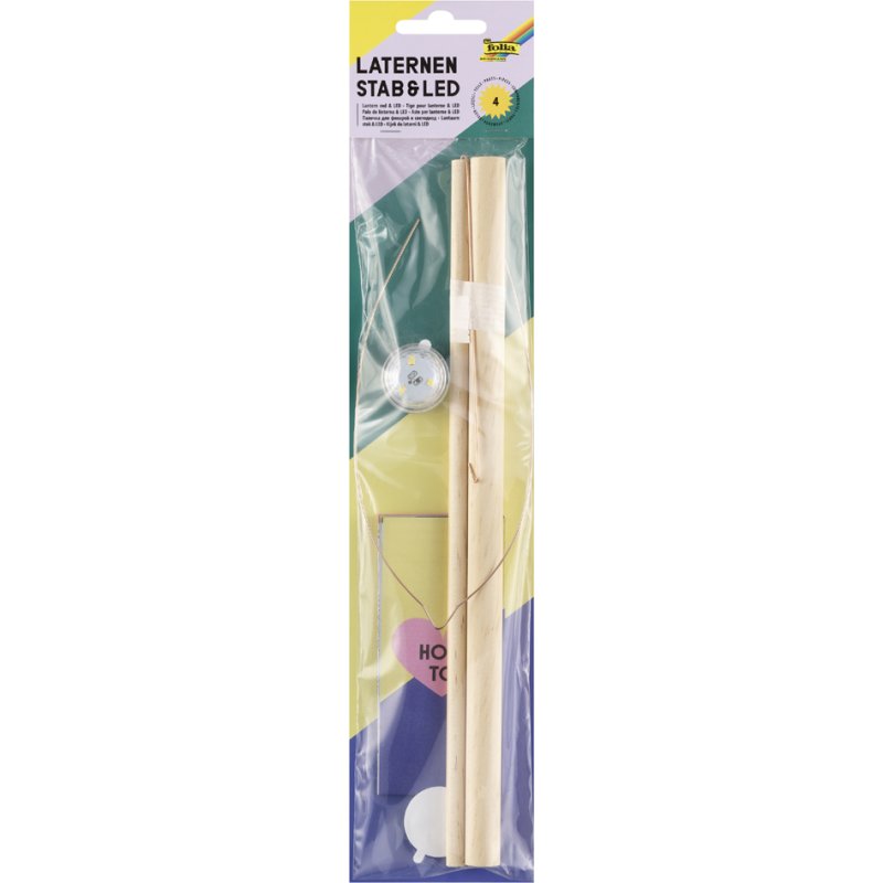 folia lantaarnstok met LED-lamp, hout, 600 mm, warmwit licht