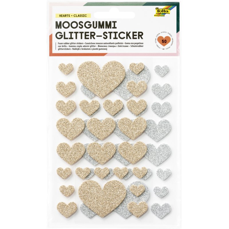 folia foam glitter stickers hartjes liefde, zelfklevend, rood/lichtroze, 50 stuks