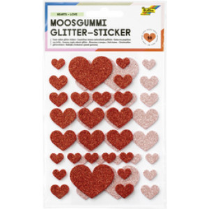 folia foam glitter stickers hartjes liefde, zelfklevend, rood/lichtroze, 50 stuks
