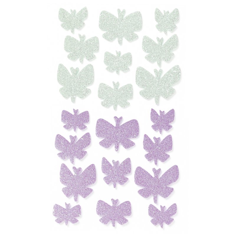 folia Foam Rubber Glitter stickers vlinders, zelfklevend, geel/roze/mint/lila, 40 stuks