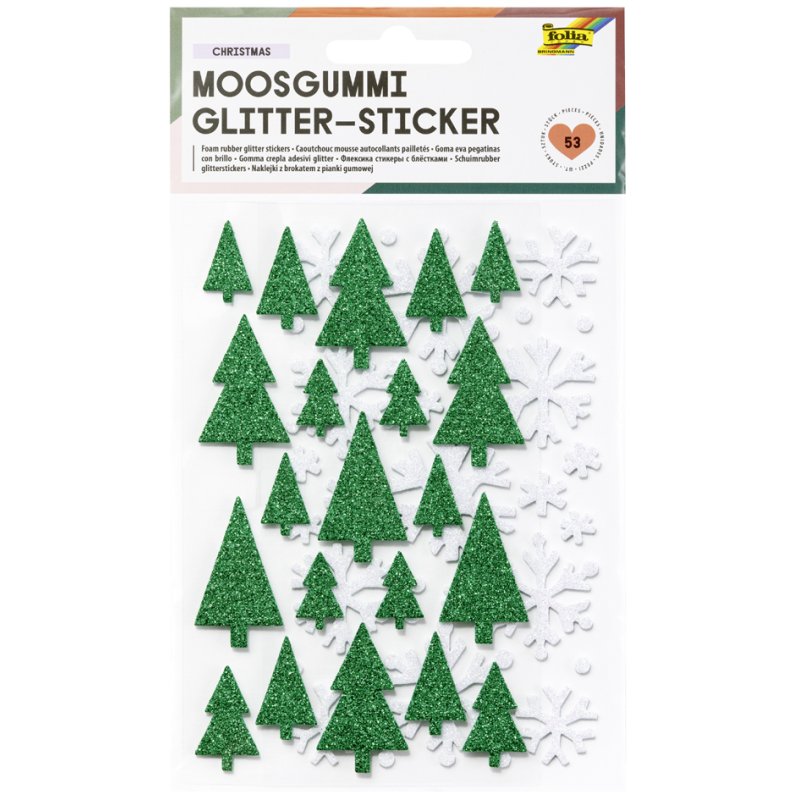 folia schuimrubber glitter stickers kerst, zelfklevend, groen en wit, 53 stuks