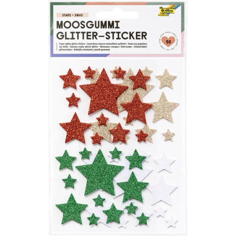 folia schuimrubber glitter stickers kerst, zelfklevend, groen en wit, 53 stuks