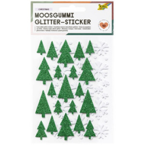 folia Foam Rubber Glitter stickers sterren kerst, zelfklevend, rood/groen/goud/wit, 50 stuks