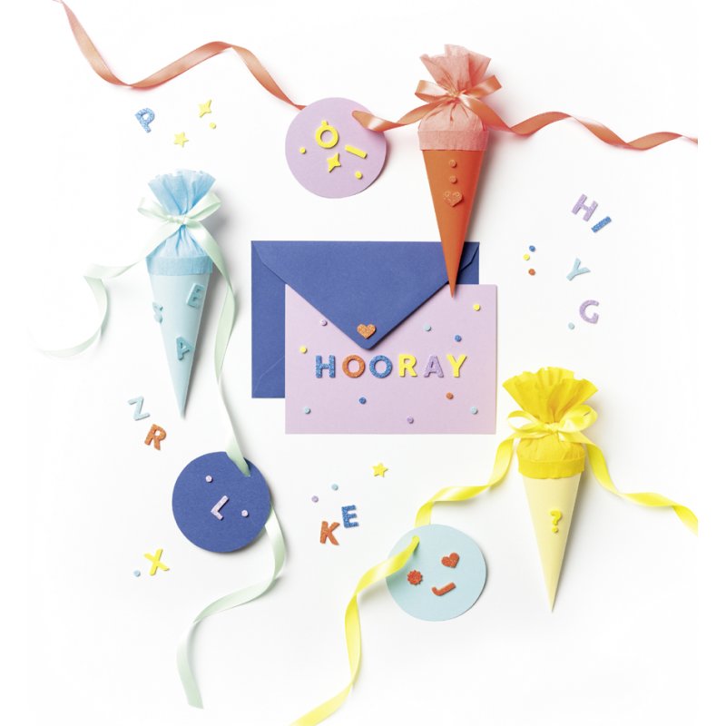 folia Foam Glitter stickers letters, zelfklevend, geel/blauw/lila/oranje/turkoois, 128 stuks