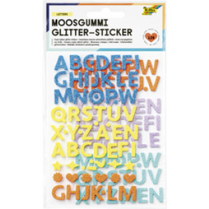 folia Foam Glitter stickers letters, zelfklevend, geel/blauw/lila/oranje/turkoois, 128 stuks