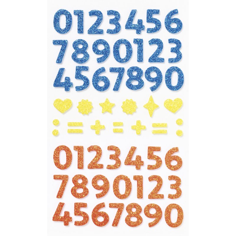 folia Foam Rubber Glitter stickers cijfers, zelfklevend, gekleurd, 112 stuks