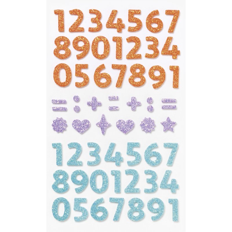 folia Foam Rubber Glitter stickers cijfers, zelfklevend, gekleurd, 112 stuks