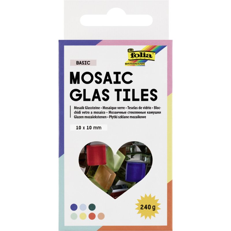 folia mozaïek-glastegels BASIC, 10×10 mm, gekleurd, 300 stuks