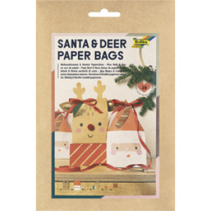 folia knutselset cadeauzakjes Santa & Deer, Kerstmis, 8 zakjes, pompons en lint