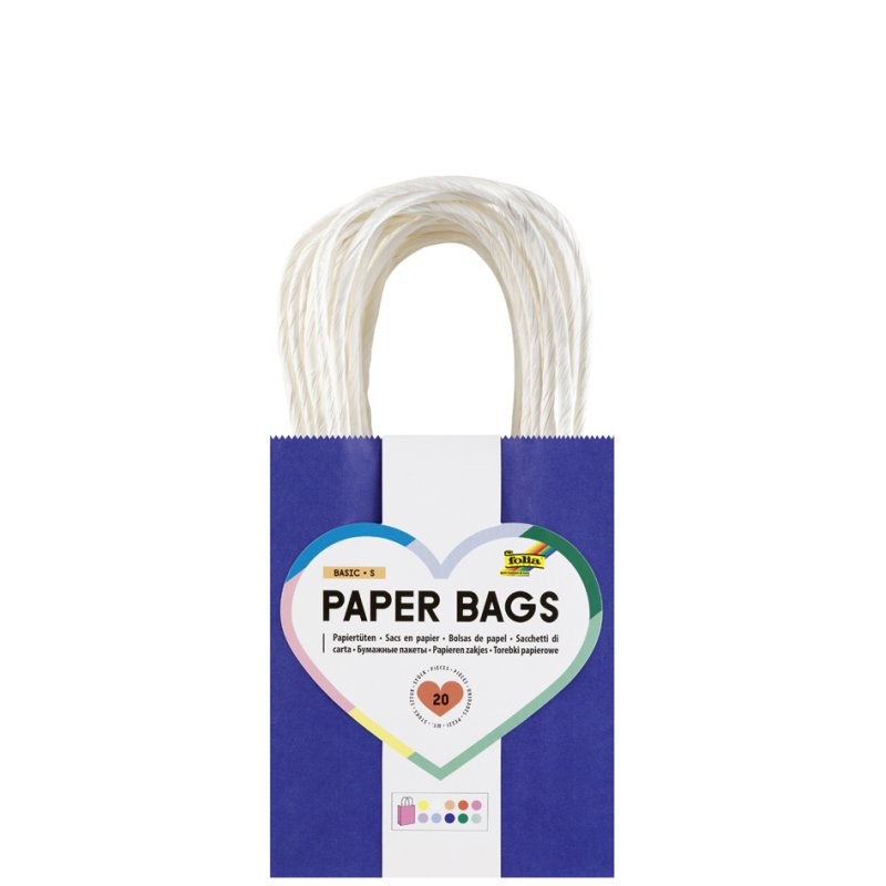 folia papieren draagtassen BASIC maat M, diverse kleuren, 7 stuks
