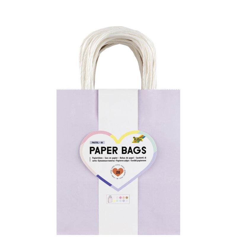 folia papieren draagtassen PASTELL, maat M, gesorteerde kleuren, 20 stuks