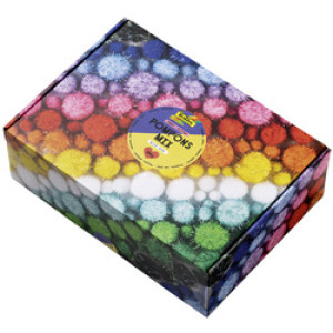 folia pompons mix glitter XL box, gesorteerd, 300 g, ca. 730 stuks