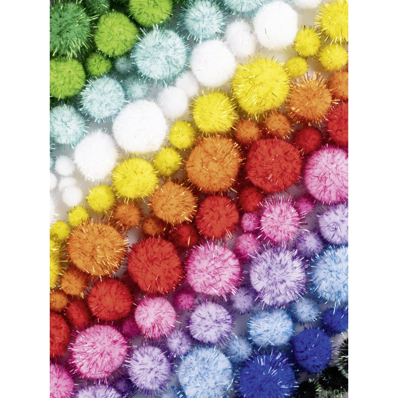 folia pompons mix glitter XL box, gesorteerd, 300 g, ca. 730 stuks