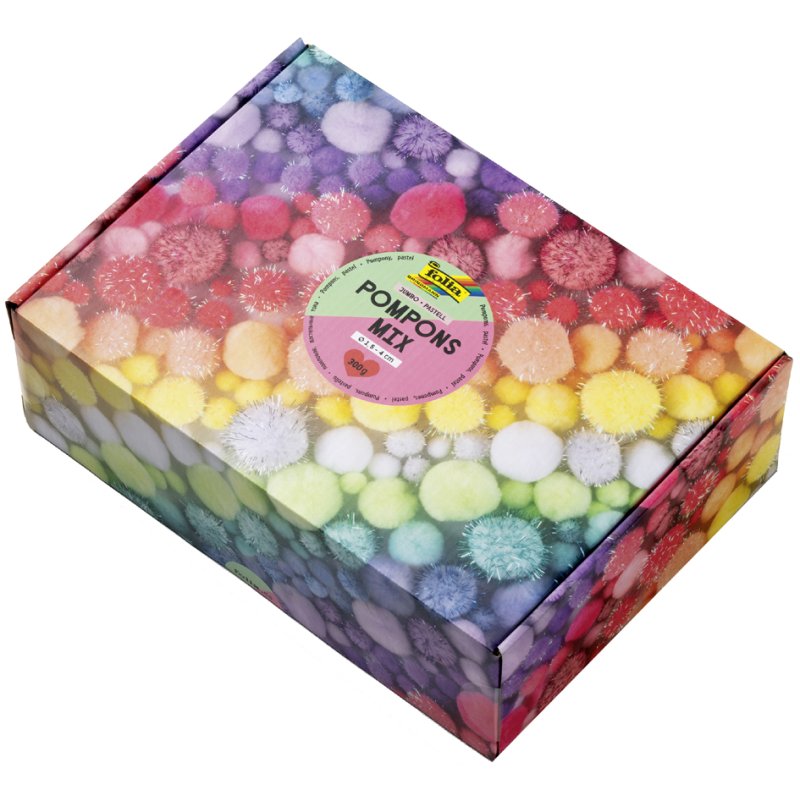 folia pompons mix pastel jumbobox, gesorteerd, 300 gram, ca. 900 stuks