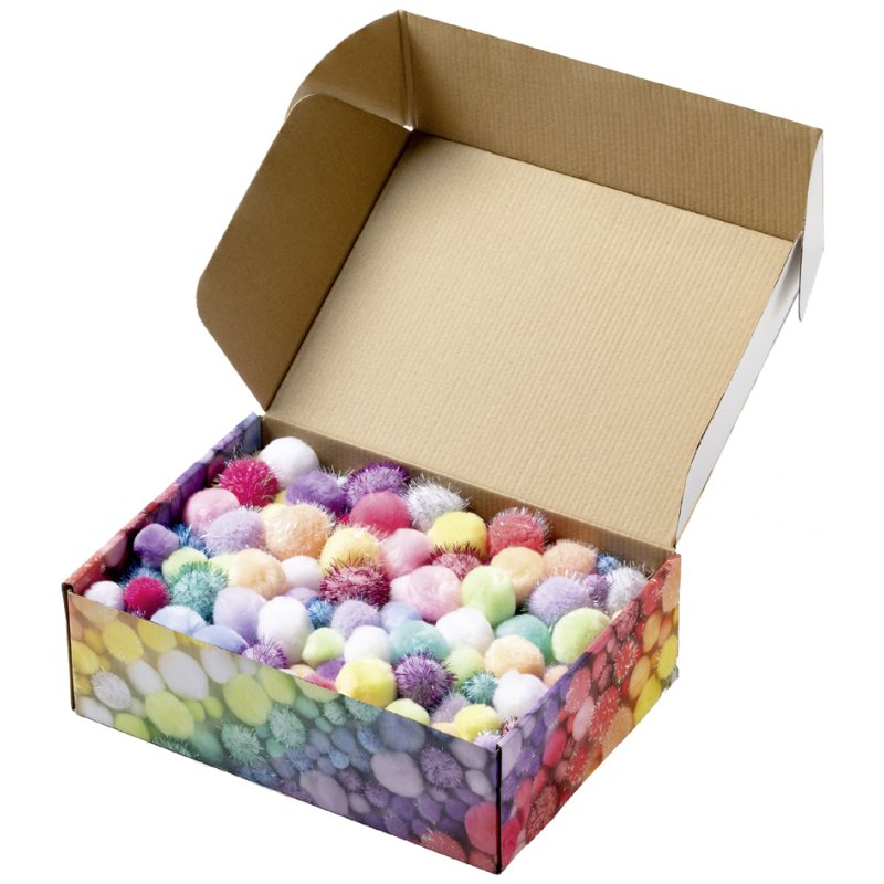 folia pompons mix pastel jumbobox, gesorteerd, 300 gram, ca. 900 stuks