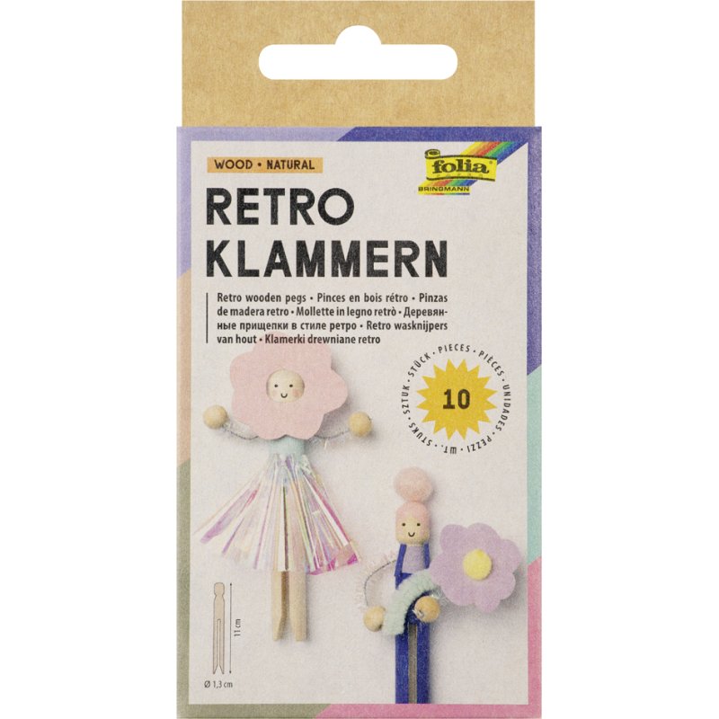 folia Retro-paperclips, berkenhout, 110 mm, 10 stuks