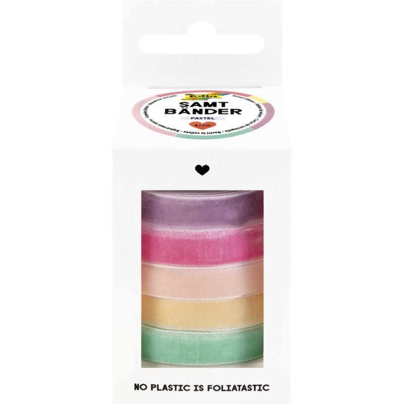 folia fluweel lintjes set PASTEL, diverse kleuren, 10 mm × 2 m, 5 stuks