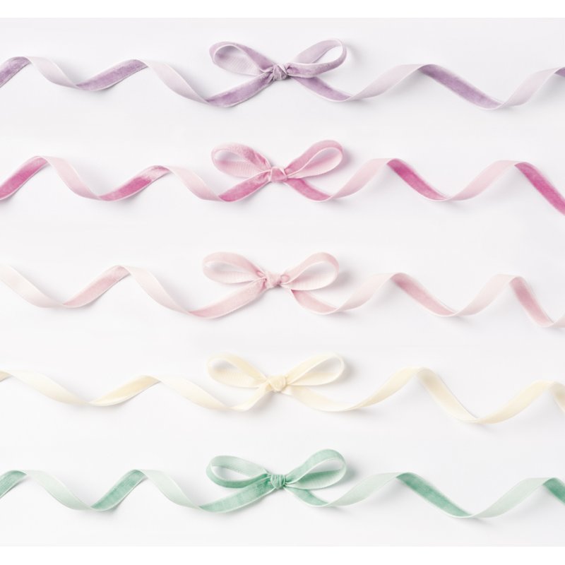 folia fluweel lintjes set PASTEL, diverse kleuren, 10 mm × 2 m, 5 stuks