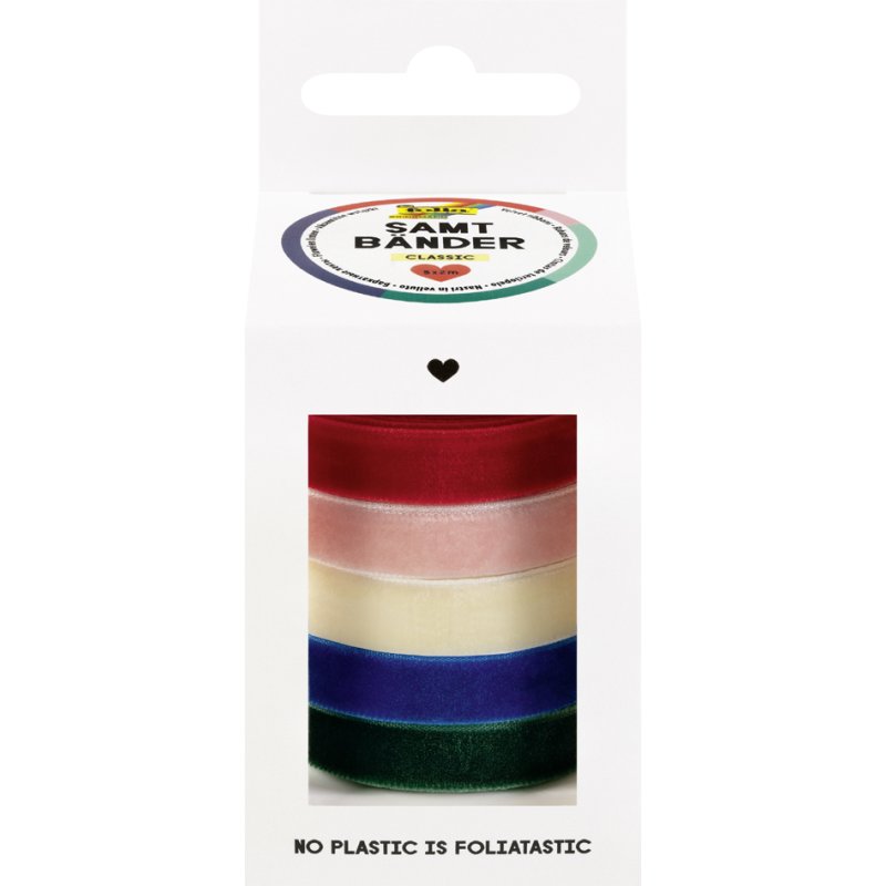 folia fluweel lintjes set PASTEL, diverse kleuren, 10 mm × 2 m, 5 stuks