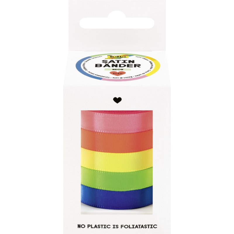 folia Satijnen Linten Set Classic, kleurrijk gesorteerd, 10 mm × 4 m, 5 stuks