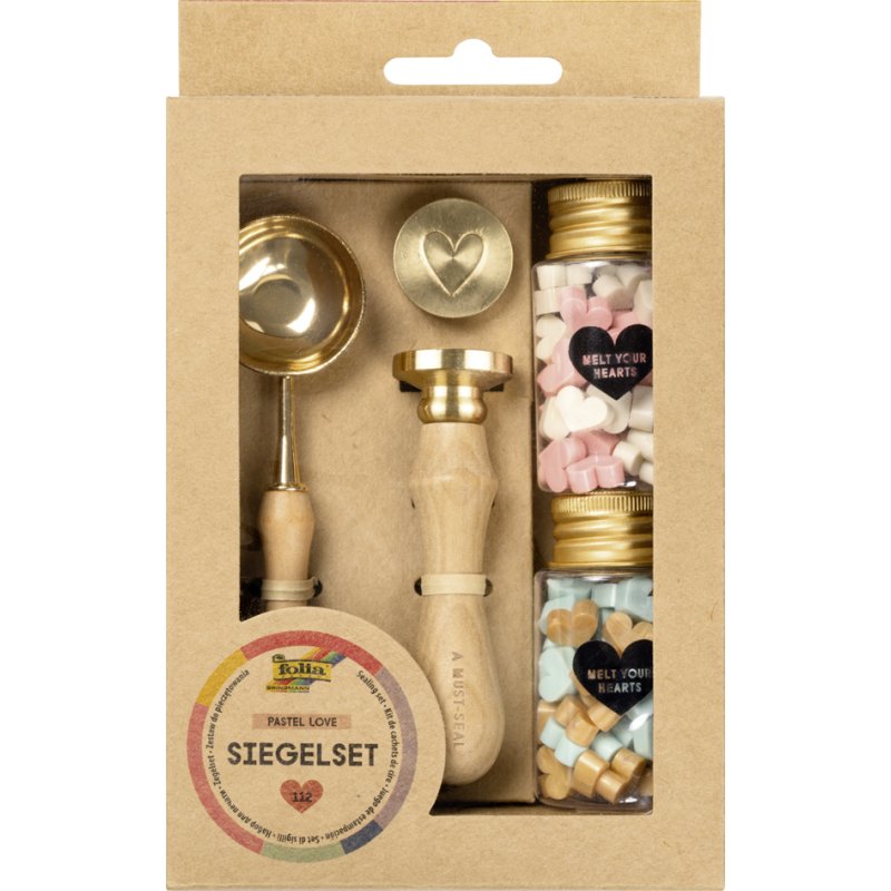 folia zegelset PASTEL LOVE, inclusief houten handvat, wit roze goud mint
