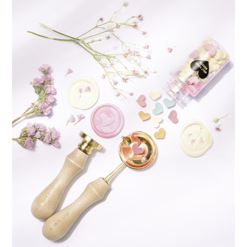 folia zegelset PASTEL LOVE, inclusief houten handvat, wit roze goud mint