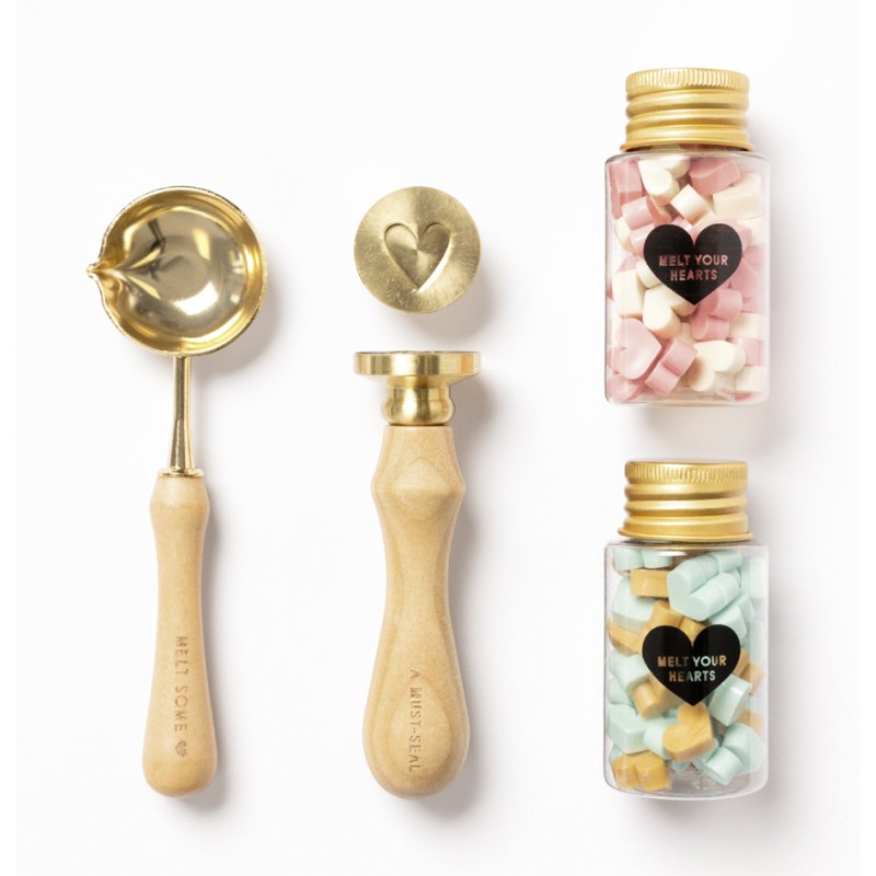 folia zegelset PASTEL LOVE, inclusief houten handvat, wit roze goud mint