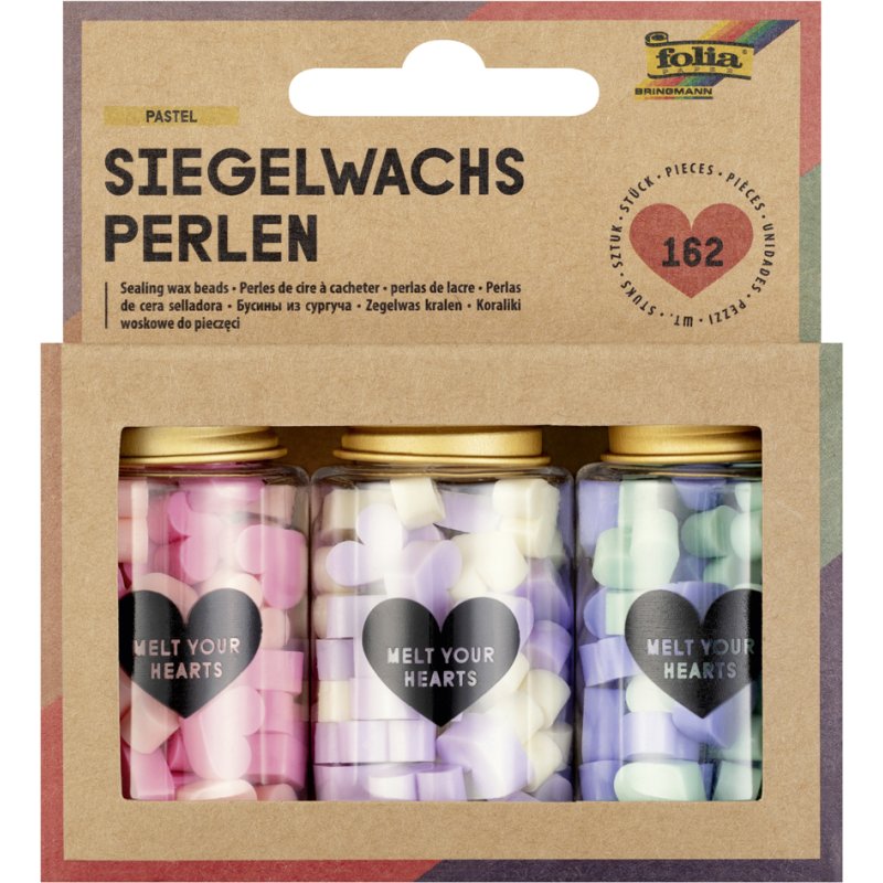 folia lakzegel parels PASTEL, gesorteerde kleuren, 162 stuks, 3 doosjes