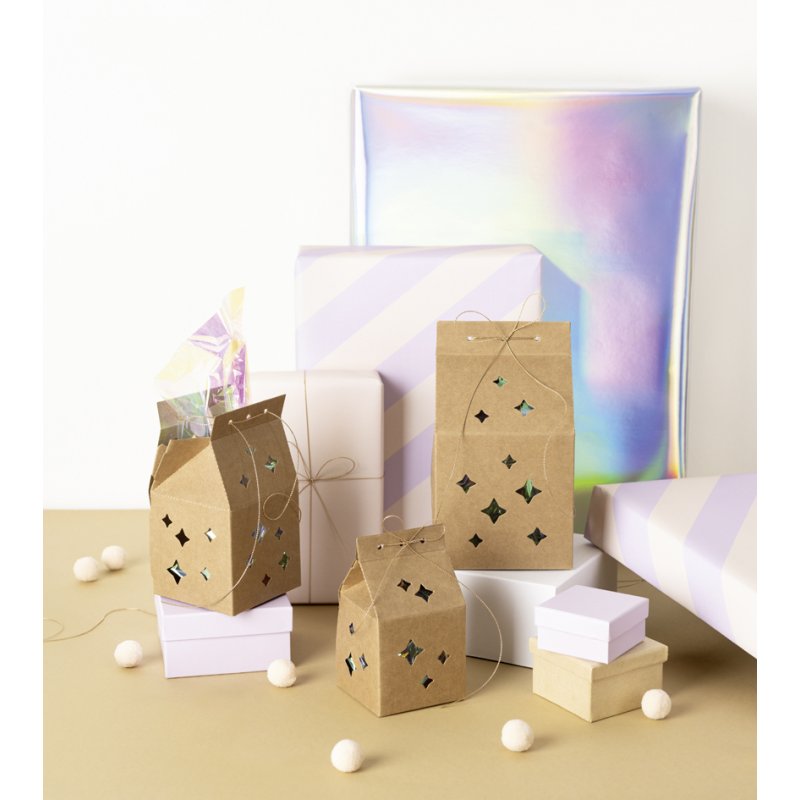 folia cadeaudoosjes-set Star gift boxes, kraftpapier, 6 doosjes, roségoud draad