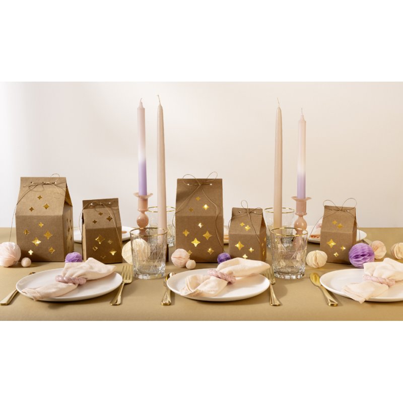 folia cadeaudoosjes-set Star gift boxes, kraftpapier, 6 doosjes, roségoud draad