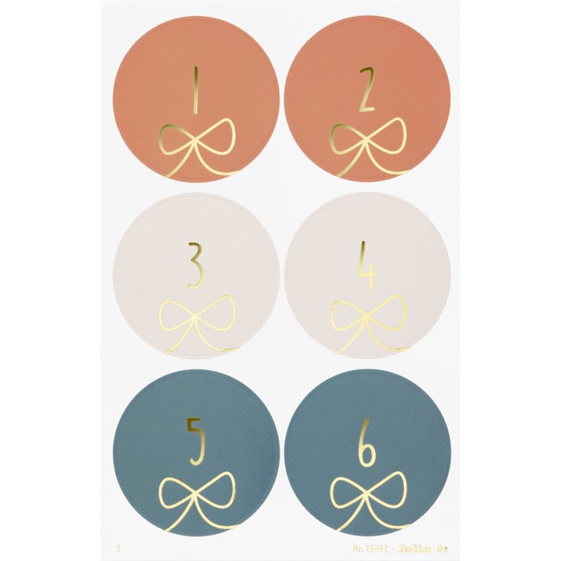 folia adventskalender-stickers JOLLY MIX, genummerd 1-24, 4 vel à 6 stickers