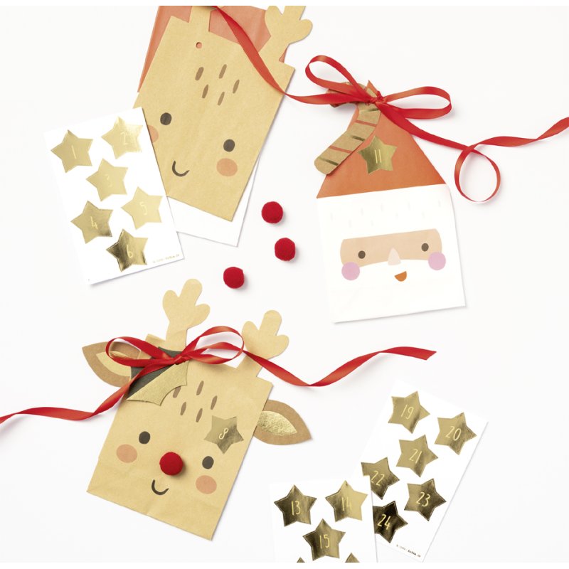 folia adventskalender-stickers JOLLY MIX, genummerd 1-24, 4 vel à 6 stickers