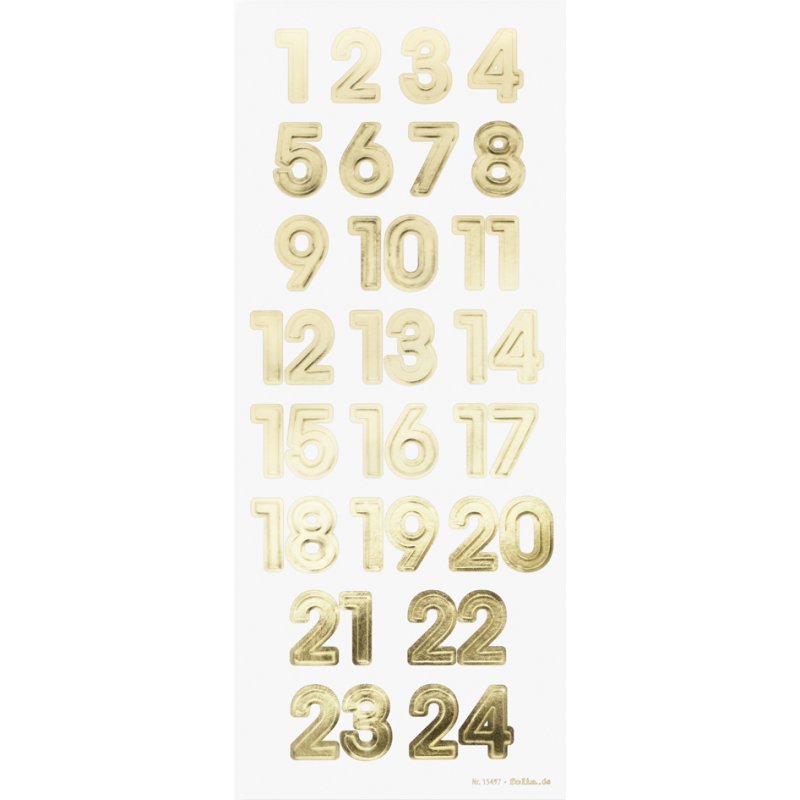 folia adventkalenderstickers NUMBERS, goud, cijfers 1-24, 24 stuks