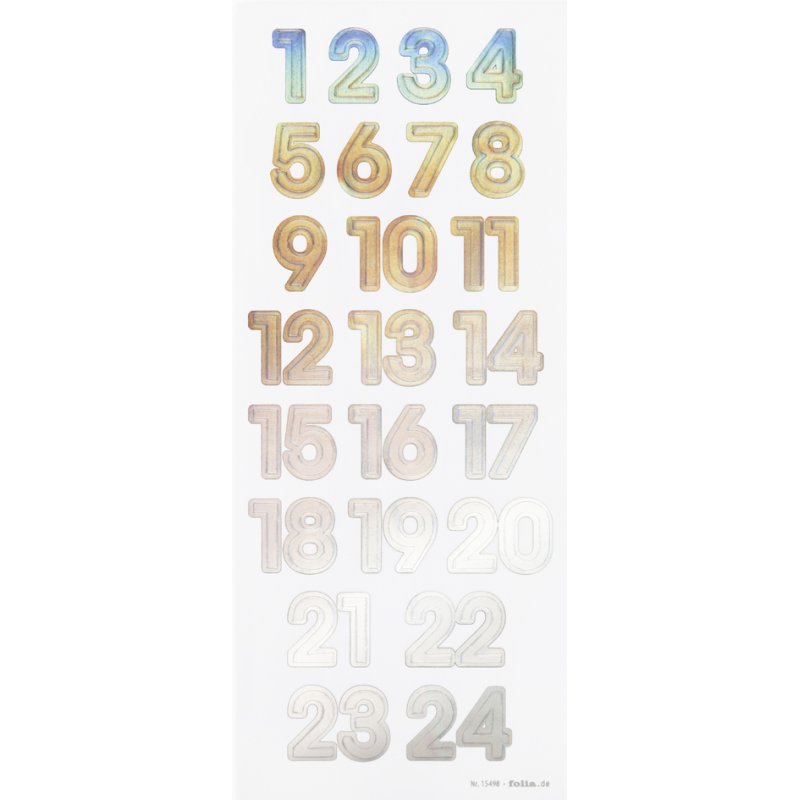 folia adventkalenderstickers NUMBERS, goud, cijfers 1-24, 24 stuks