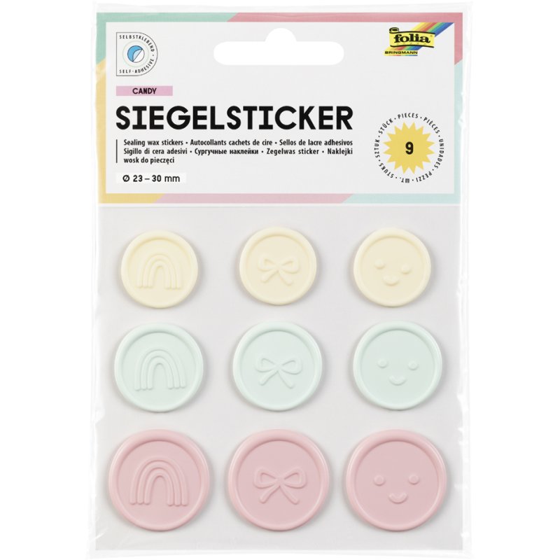 folia zegel-stickers CANDY, diverse kleuren, 19-25 mm, 9 stuks