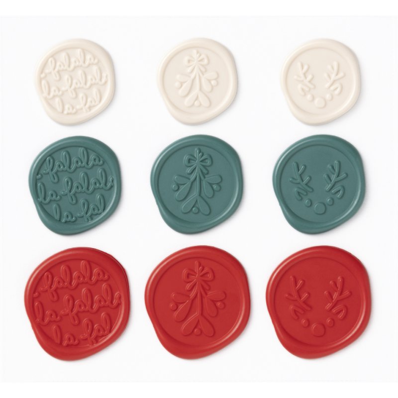 folia kerst zegel-stickers, 19-25 mm, beige/groen/rood, 9 stuks