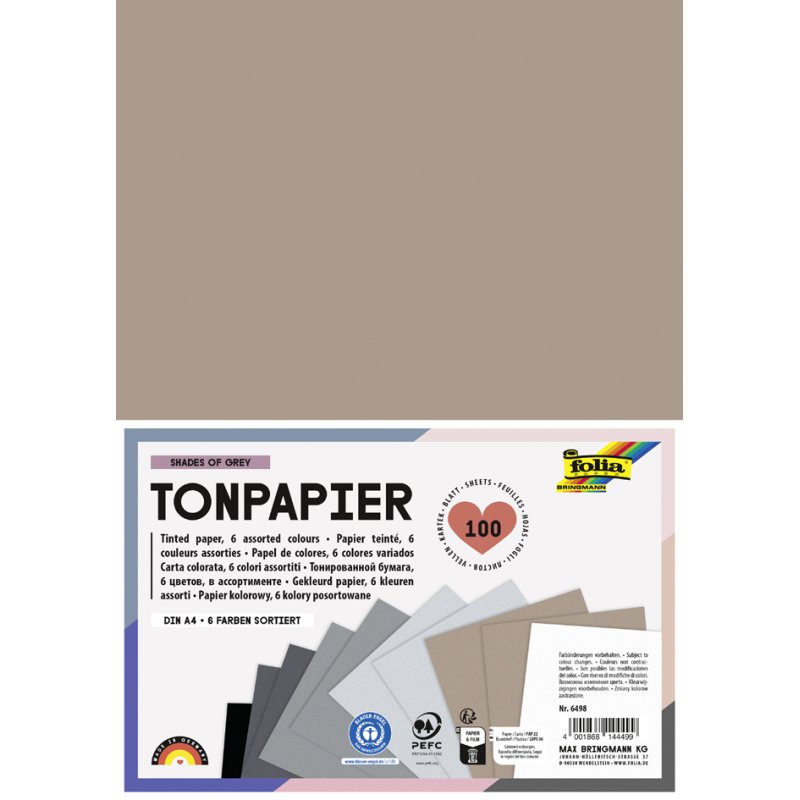 folia gekleurd papier Shades of Grey, A4, 130 g/m², 100 vel