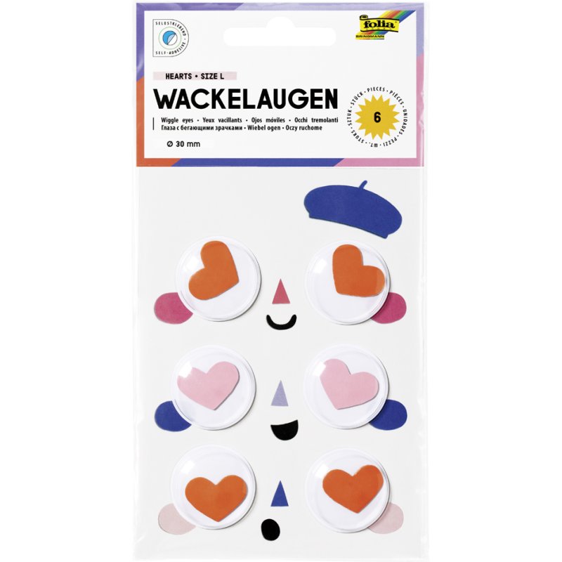 folia wiebel-ogen HEARTS, hartvormige pupillen, 20 mm, 12 stuks