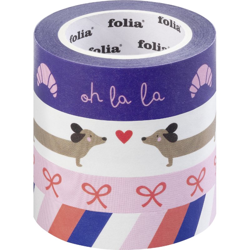 folia decoratieve washi tape PARISIENNE, set van 4, 15 mm en 10 mm, 10 m