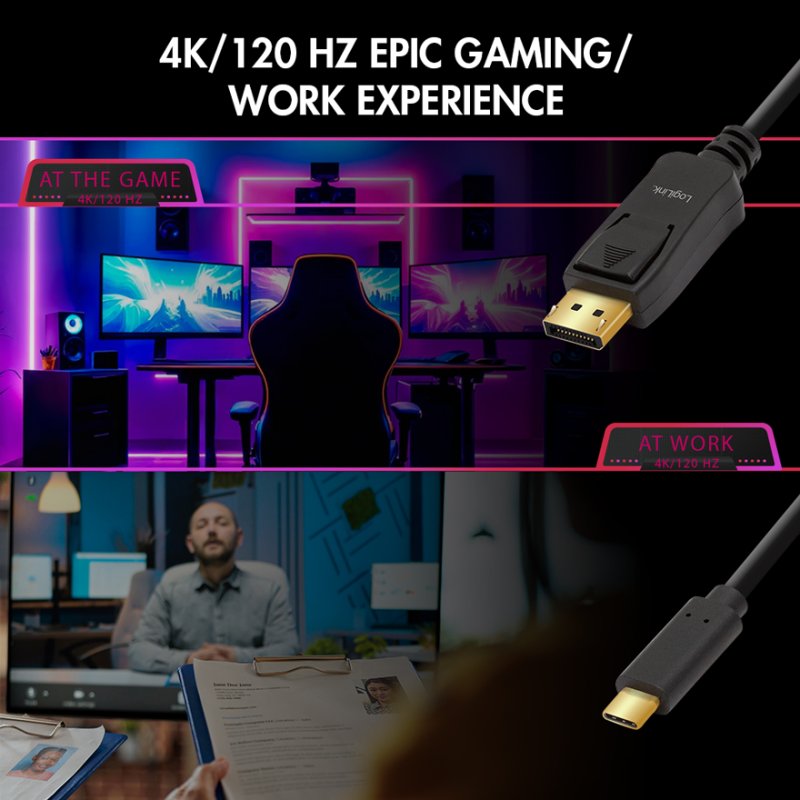 LogiLink Câble USB-C vers DisplayPort, 3,0 m, noir, 4K/60 Hz
