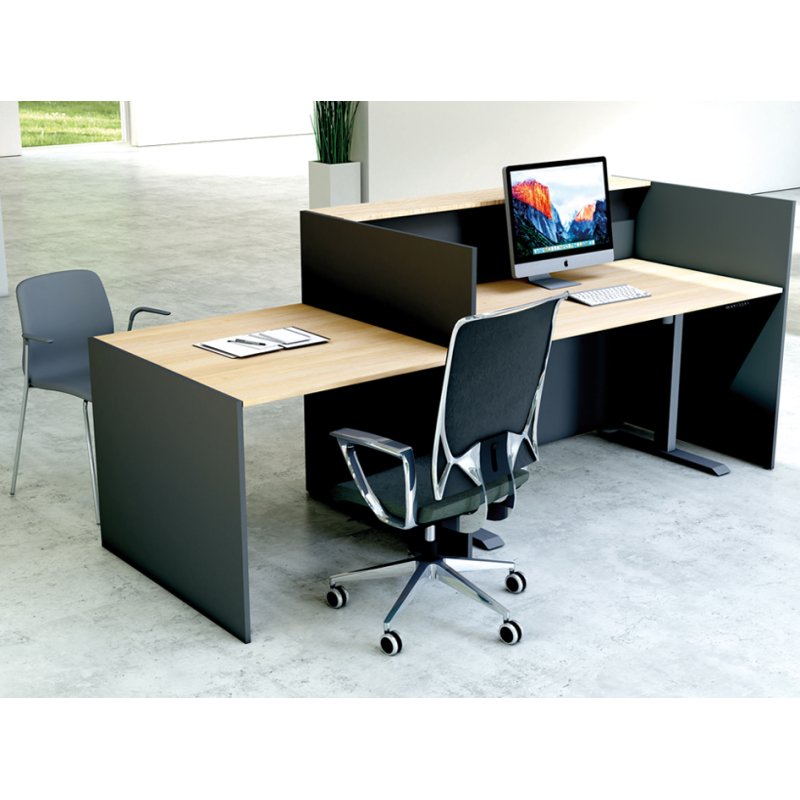 Kerkmann comptoir Marino up & down avec table de réunion, hauteur réglable, décor chêne