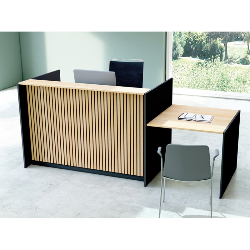 Kerkmann comptoir Marino up & down avec table de réunion, hauteur réglable, décor chêne
