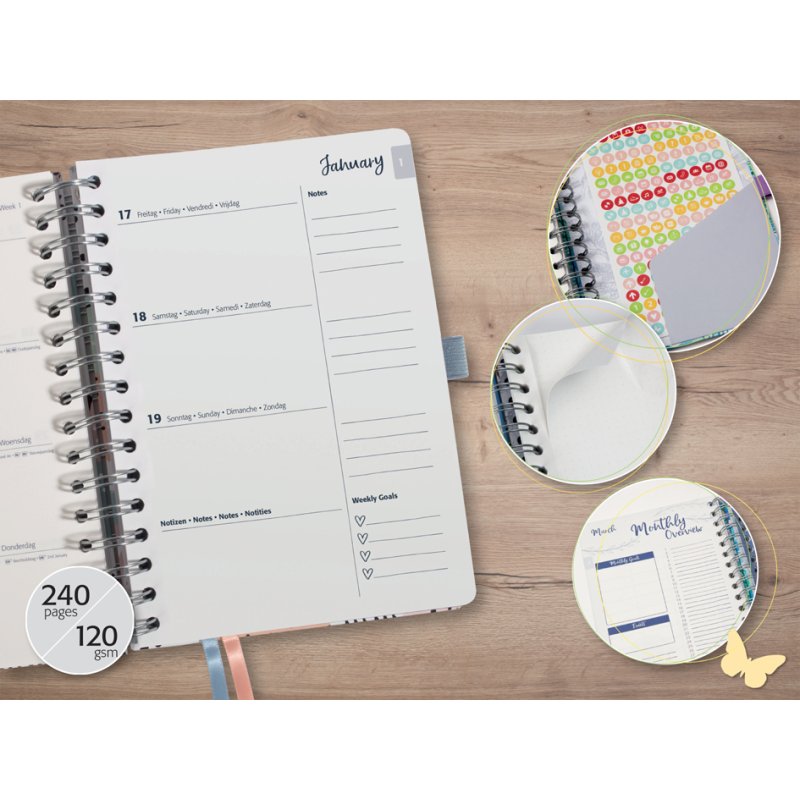 Sigel Agenda hebdomadaire Jolie Good Vibes 2027, A5, spirale, couverture rigide avec élastique