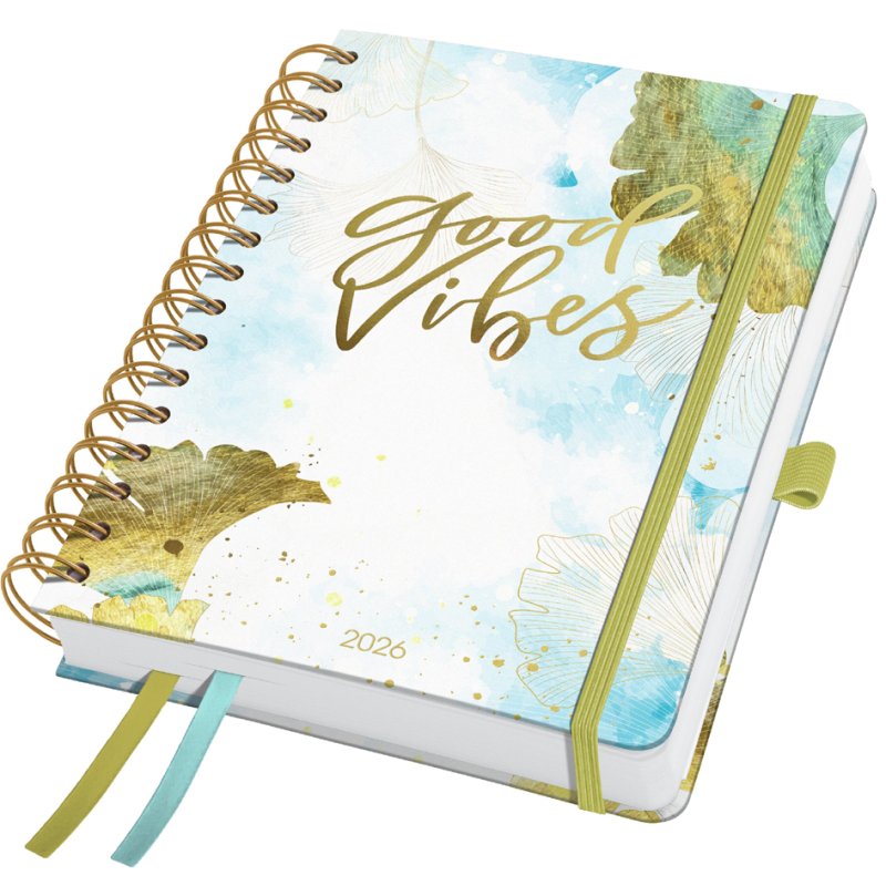 Sigel Agenda hebdomadaire Jolie Good Vibes 2027, A5, spirale, couverture rigide avec élastique