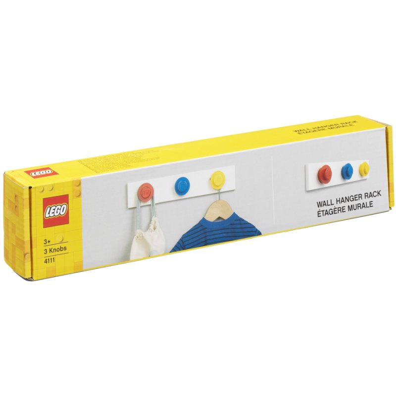 LEGO porte-manteau mural WALL HANGER RACK, 3 crochets, rouge/bleu/jaune