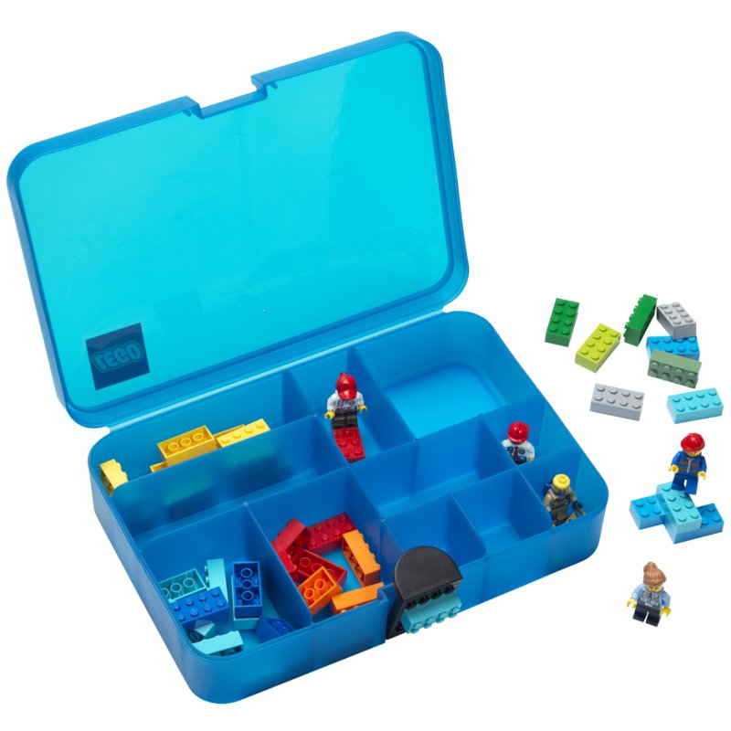 LEGO sorting box, blue-transparent, 11 compartments, 267×175×66 mm