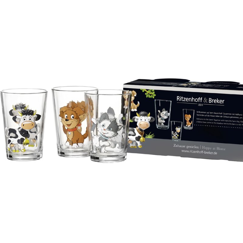 Ritzenhoff & Breker verres ANIMAUX DE FERME, set de 3, 205 ml, 100 mm