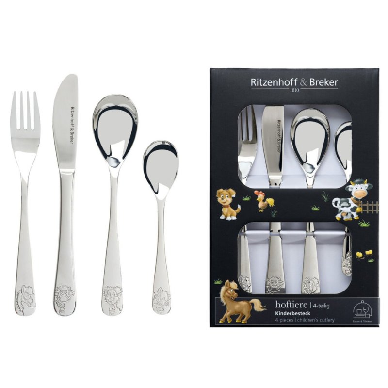 Ritzenhoff & Breker children's cutlery FARM ANIMALS, silver, 4-piece, stainless steel, animal motifs